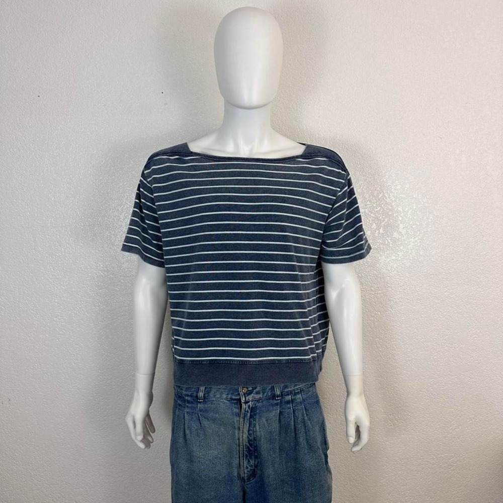 Jane + Delancey Navy White Striped Boxy Cropped Tee – Nautical Coastal Casual